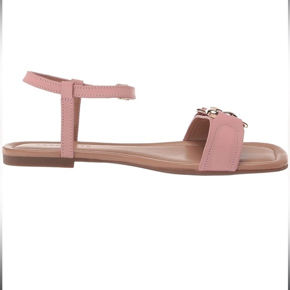 Aerosoles YOYÓ pink leather flat sandals Sz 10 gold tone chain link detailing - Picture 6 of 12